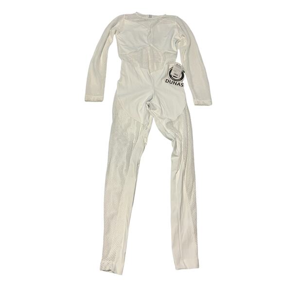 NWT Dunas Body Power Cycling Unitard Womens One Size White Mesh Jumpsuit Stretch - Picture 2 of 8